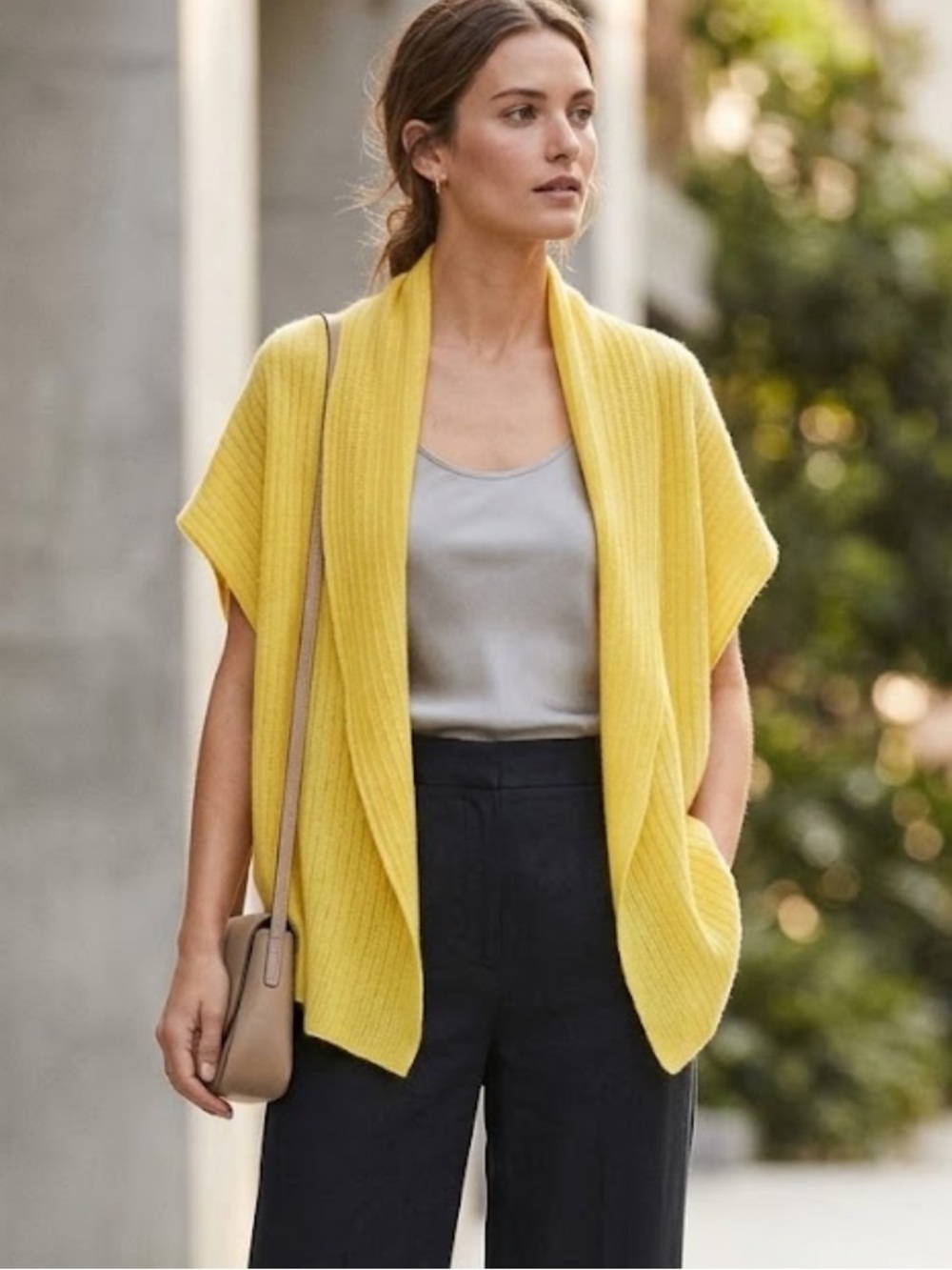 Yellow Cashmere Shrug Open-Front cropped oversized Cardigan OS